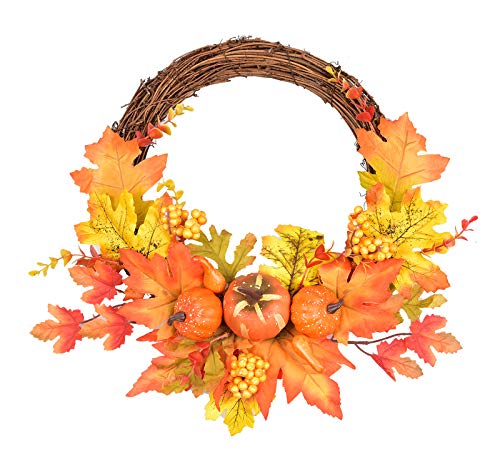 LSKYTOP 20 Artificial Fall Maple Leaves Wreath Front Door Wreath for Fall and Thanksgiving Decoration LSKYTOP 20 Artificial Fall Maple Leaves Wreath Front Door Wreath for Fall and Thanksgiving Decoration